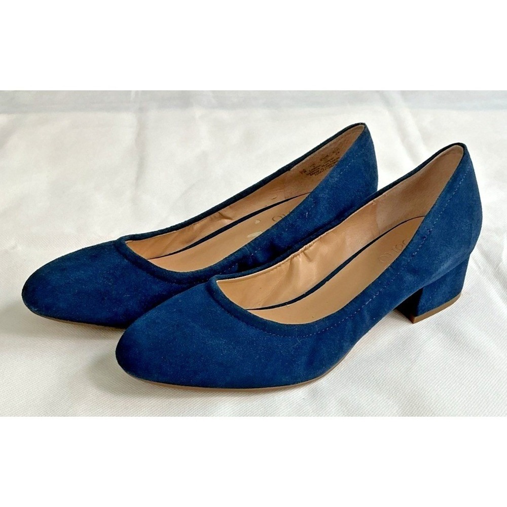 Franco Sarto Hartford Pumps Navy Blue Suede Size 7 Block Heel Round Toe